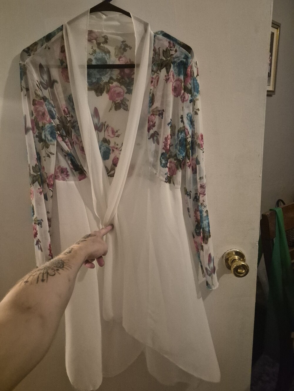 Floral Sheer Robe with White Trim - Women's Intimates & Sleepwear